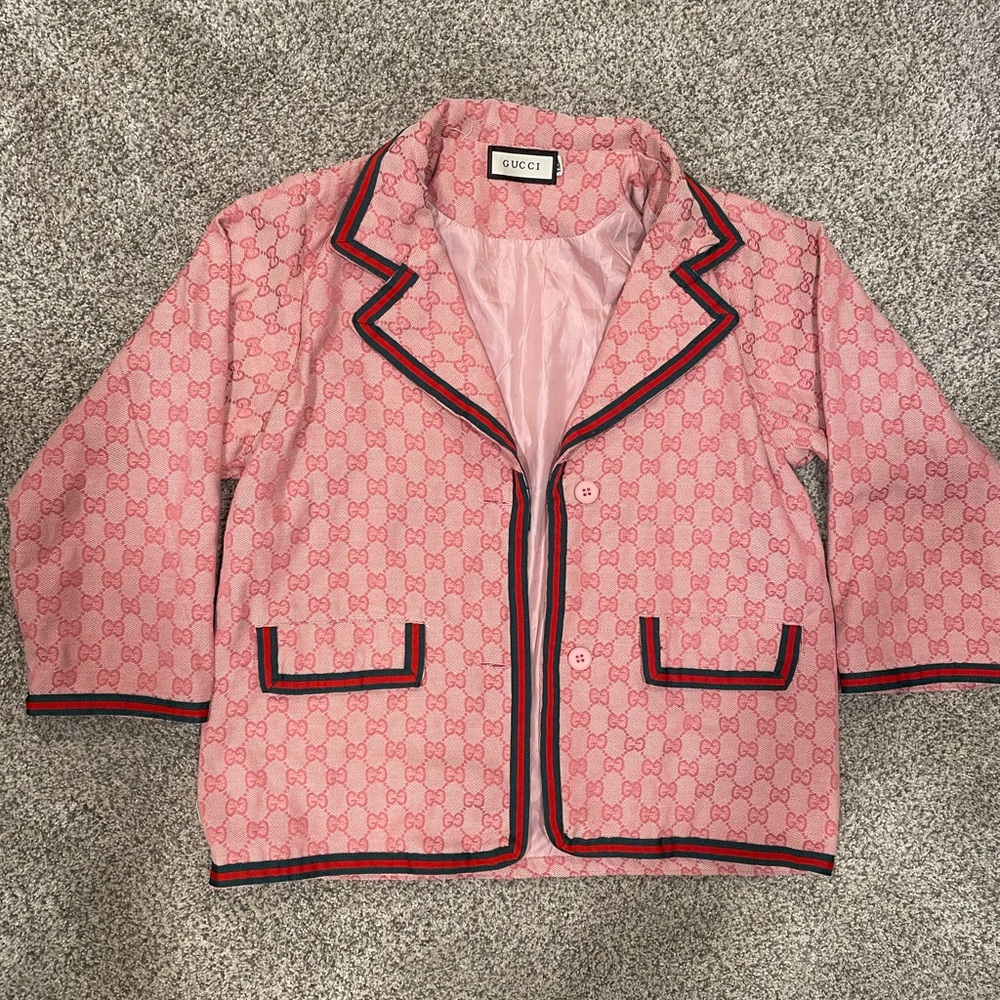 Gucci Pink GG Monogram Blazer with Contrast Trim